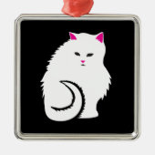 Kleine witte en fluffy keukenkat metalen ornament (Voorkant)