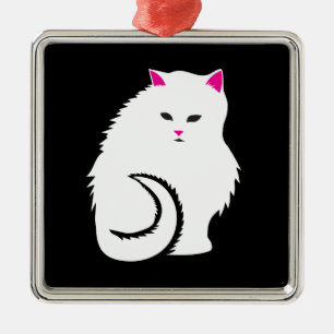 Kleine witte en fluffy keukenkat metalen ornament