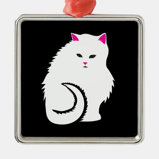 Kleine witte en fluffy keukenkat metalen ornament (Voorkant)
