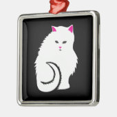 Kleine witte en fluffy keukenkat metalen ornament (Links)