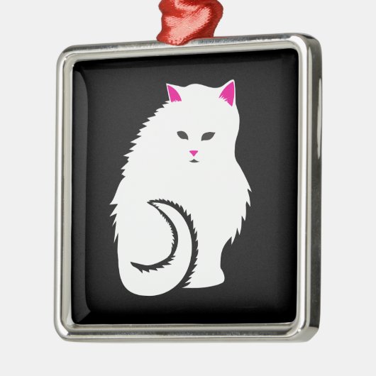 Kleine witte en fluffy keukenkat metalen ornament (Links)