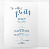 Kleine witte hartscriptie blauw witte bruiloft drieluik programma (Binnenzijde eerst)