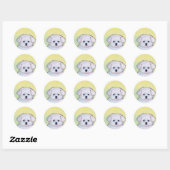 Kleine witte hond kunst tekening schattig Maltees  Ronde Sticker (Vel)