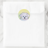 Kleine witte hond kunst tekening schattig Maltees  Ronde Sticker (Tas)