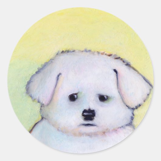 Kleine witte hond kunst tekening schattig Maltees  Ronde Sticker (Voorkant)