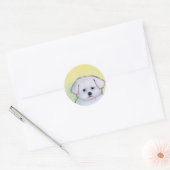 Kleine witte hond kunst tekening schattig Maltees  Ronde Sticker (Envelop)
