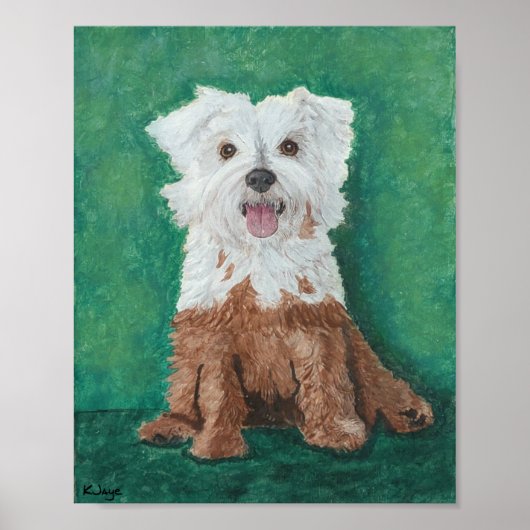 Kleine witte hond na het bad - Fine Art Print (Voorkant)