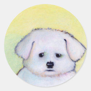 Kleine witte hondenkunst die een schattige Maltese Ronde Sticker