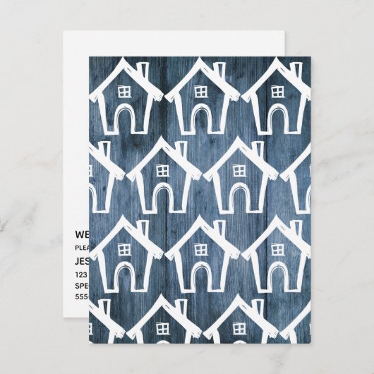Kleine witte huizen op Blue Wood We Moved kaart (Voorkant / Achterkant)