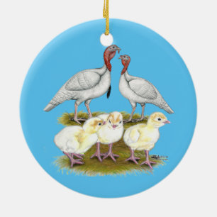 Kleine Witte Kalkoen Familie Keramisch Ornament