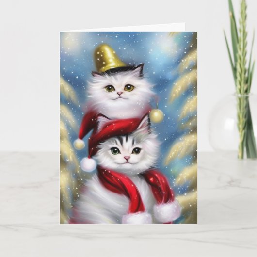 Kleine witte kerstkatjes met een gouden Pet Kaart (Voorkant)