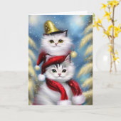 Kleine witte kerstkatjes met een gouden Pet Kaart (Gele Bloem)