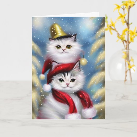 Kleine witte kerstkatjes met een gouden Pet Kaart (Gele Bloem)