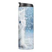 Kleine witte kitten in de sneeuw thermosbeker (Geroteerd rechts)