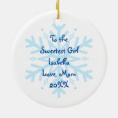 Kleine witte kitten in sneeuw gepersonaliseerde ke keramisch ornament (Achterkant)