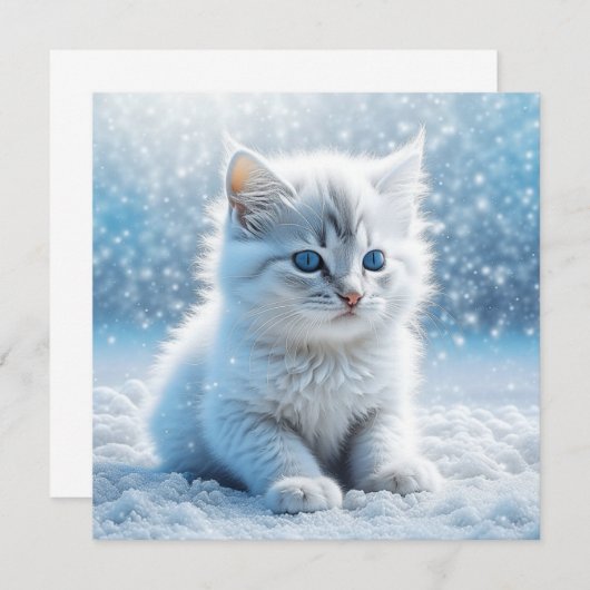 Kleine witte kitten in sneeuw kerst (Voorkant / Achterkant)