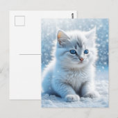Kleine witte kitten in sneeuw kerst briefkaart (Voorkant / Achterkant)