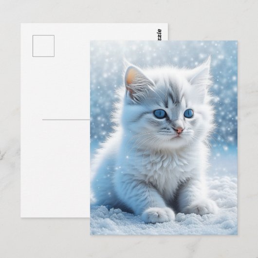 Kleine witte kitten in sneeuw kerst briefkaart (Voorkant / Achterkant)