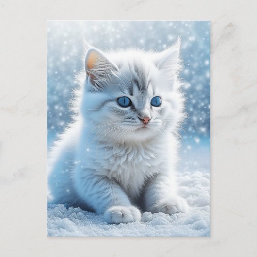 Kleine witte kitten in sneeuw kerst briefkaart (Voorkant)