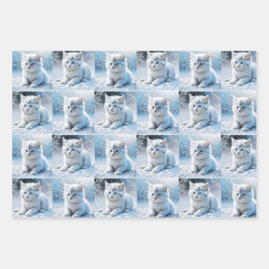 Kleine witte Kittens in Sneeuwkerst Inpakpapier Vel (Voorkant 3)