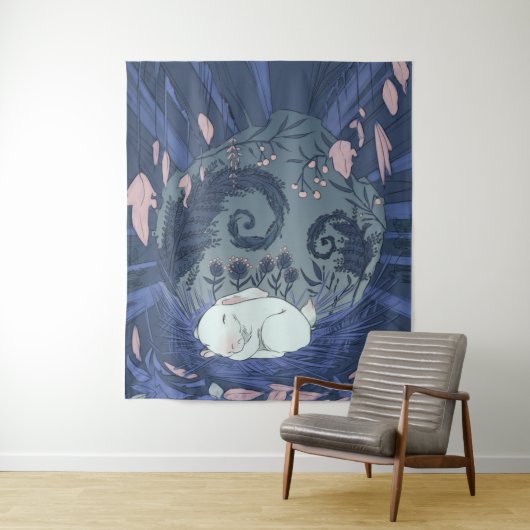 Kleine Witte Konijn Slapend Wandkleed (In situ)