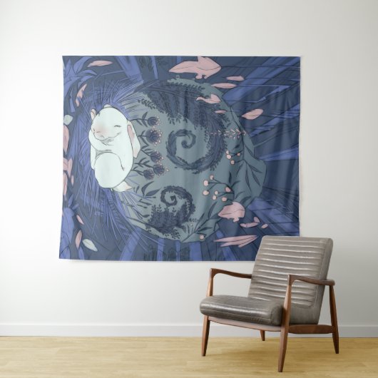 Kleine Witte Konijn Slapend Wandkleed (In Situ (horizontaal))