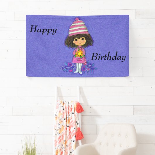 Kleine witte laarzen bloemen op Paars Spandoek (Insitu)