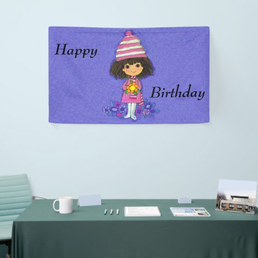 Kleine witte laarzen bloemen op Paars Spandoek (Beurs)