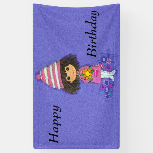 Kleine witte laarzen bloemen op Paars Spandoek (Verticaal)