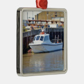 Kleine witte motorboot metalen ornament (Rechts)
