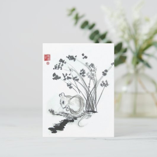 Kleine witte muis briefkaart (Staand voorkant)