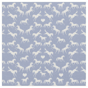 Kleine witte paarden Blauwe Stof