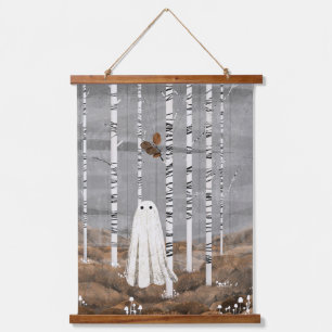 Kleine witte paddenstoelen hangend wandkleed