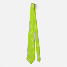 Kleine witte polka stippen op neon limoengroene st stropdas