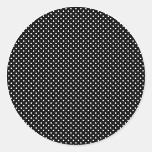 Kleine witte polka stippen op zwart ronde sticker