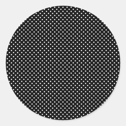 Kleine witte polka stippen op zwart ronde sticker (Voorkant)