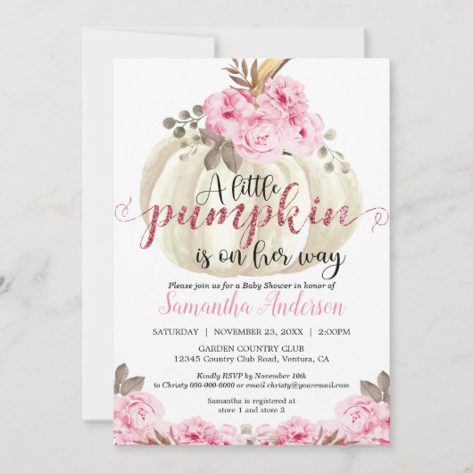 Kleine Witte Pompoen Roze Bloem Baby Shower Kaart (Voorkant)