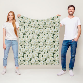 Kleine witte rozen fleece deken