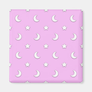 Kleine witte sterren en manen op roze magneet