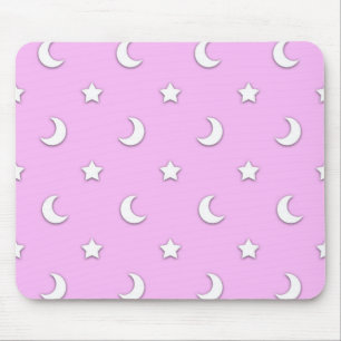 Kleine witte sterren en manen op roze muismat