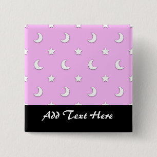 Kleine witte sterren en manen op roze vierkante button 5,1 cm