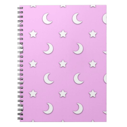 Kleine witte sterren en moons op roze notitieboek (Voorkant)