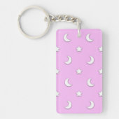 Kleine witte sterren en moons op roze sleutelhanger (Voorkant)