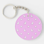 Kleine witte sterren en moons op roze sleutelhanger (Voorkant)