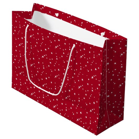 Kleine Witte Sterren op Rode Kerst Groot Cadeauzakje (Voorkant Gekanteld)