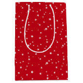 Kleine Witte Sterren op Rode Kerst Medium Cadeauzakje (Voorkant)