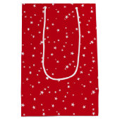 Kleine Witte Sterren op Rode Kerst Medium Cadeauzakje (Achterkant)
