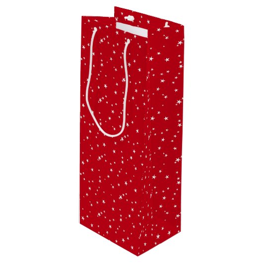 Kleine Witte Sterren op Rode Kerst Wijn Cadeautas (Voorkant Gekanteld)