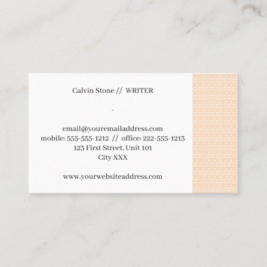 Kleine witte stippen op een zwarte vlek visitekaartje (Achterkant)