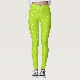 Kleine witte stippen op limoengroene leggings 
